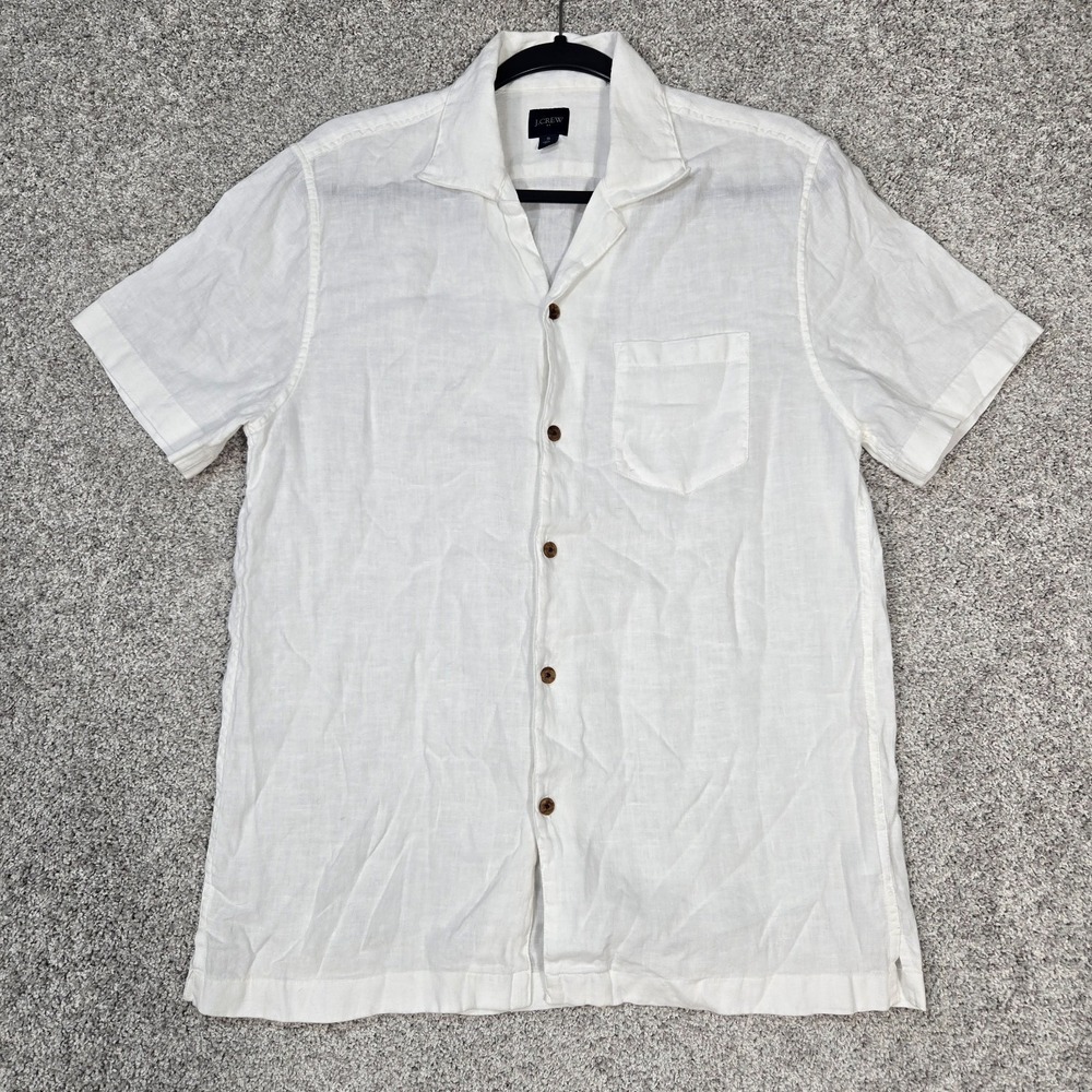 J Crew Shirt Mens Small White Linen Blend‎ Button front short sleeve